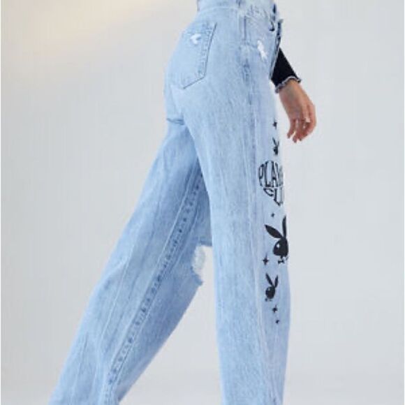 Playboy By PacSun Eco Super Distressed High Waisted Baggy Jeans Sz Size 26 - Picture 3 of 9